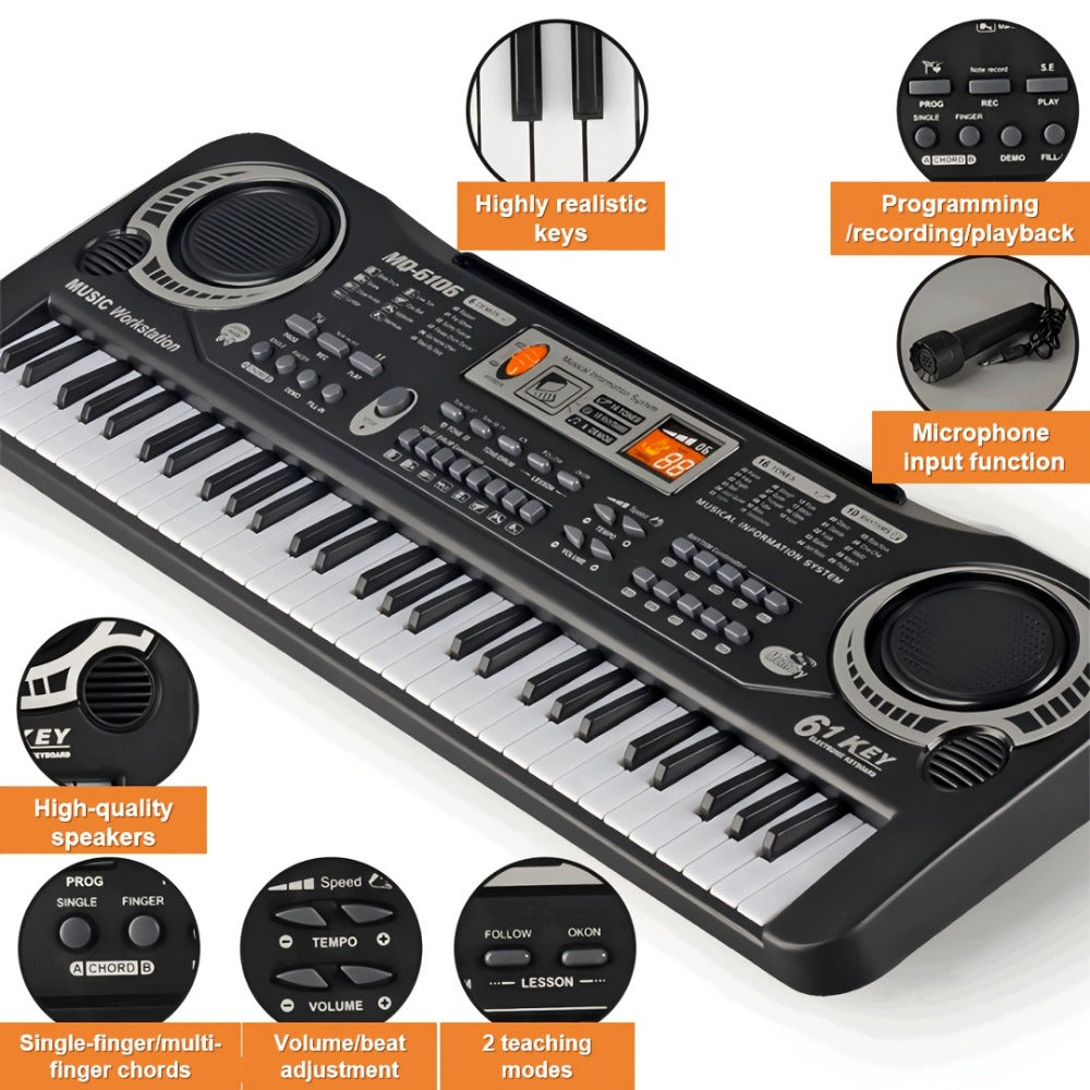 Portable Electronic Keyboard, Piano Keyboard, USB, 61-Key, Piano, Set for Beginner Lessons detail image - detail view 13