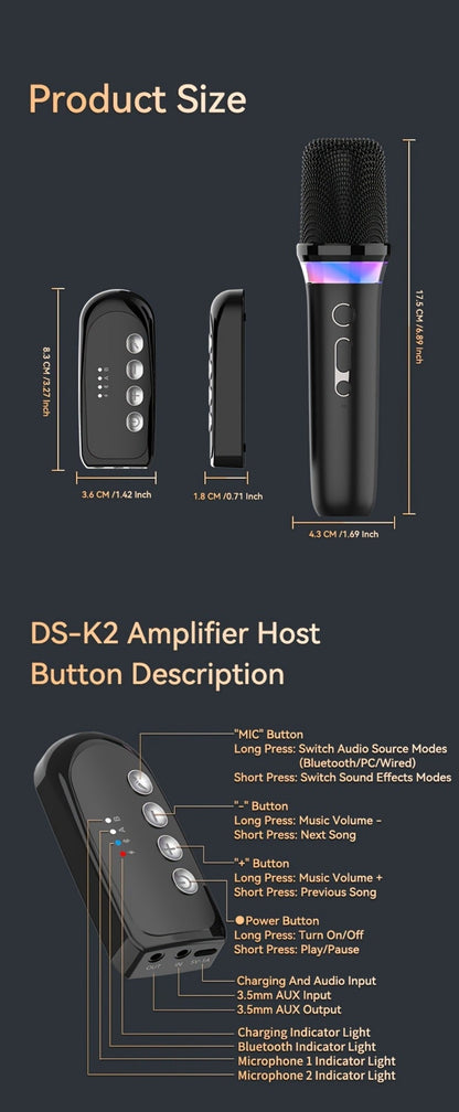 Portable Karaoke System, Stereo, RGB, Wireless, VAORLO, DS-K2, Machine for Parties detail image - detail view 24