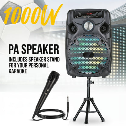 Portable PA Speaker shown in the Black (with stand) option