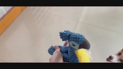 Squeaky Dog Toy Plush Parrot with Rope Interactive Chew Toy Soft Durable Stuffed Animal for Teething Puppies Small Medium Large Dogs