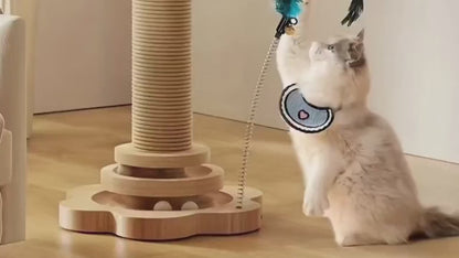 Sisal Cat Scratching Post with Hanging Ball & Turntable Interactive Toy 18.1 Inch – Sturdy Non-Slip Base Suction Cup Bottom for Kittens