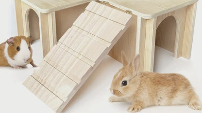 Guinea Pig Hideout House – Wooden Castle with Multiple Chambers & Ladder, Small Animal Habitat Accessory for Hamster, Chinchilla