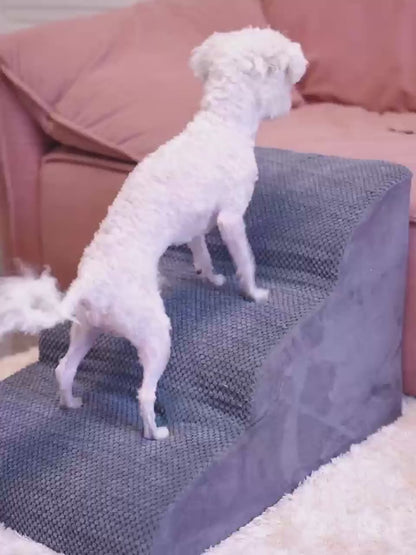 Dog Stairs for High Beds & Sofas – 2/3/4 Step Memory Foam Pet Steps with Non-Slip Bottom, Washable Cover & Textured Surface