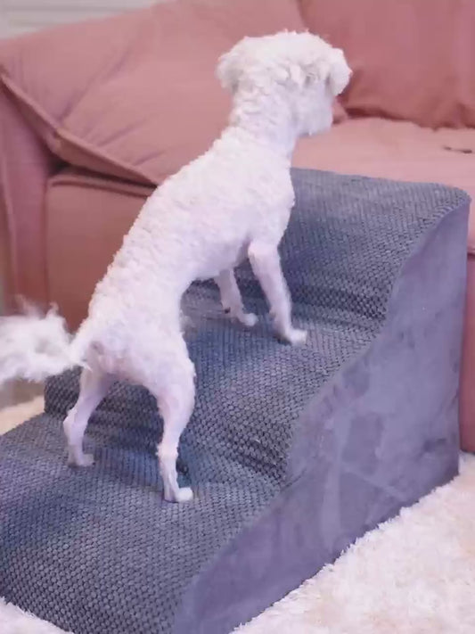 Dog Stairs for High Beds & Sofas – 2/3/4 Step Memory Foam Pet Steps with Non-Slip Bottom, Washable Cover & Textured Surface