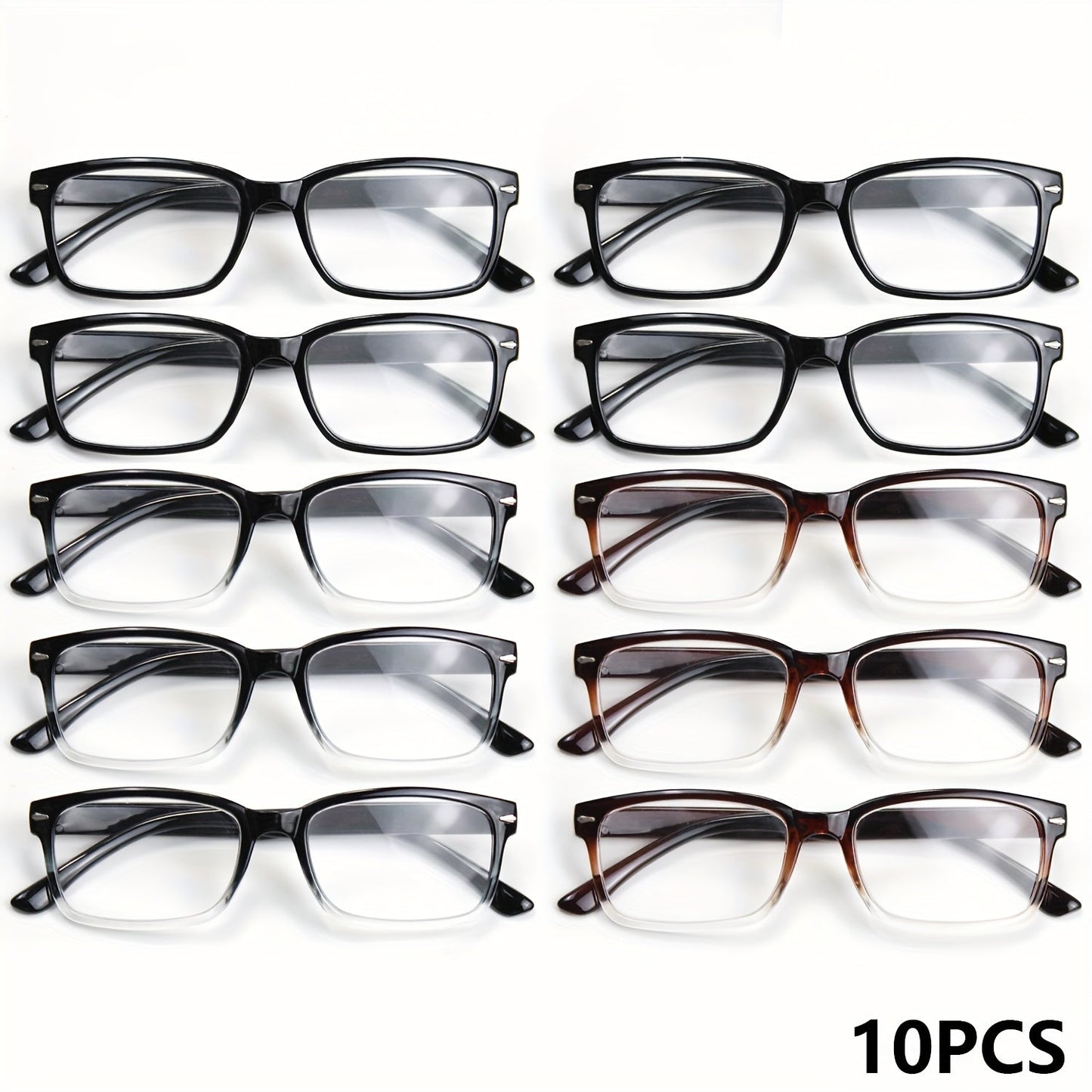 Reading Glasses - 10 Pack Ultra Light Square Frame HD Clear Lenses Vintage Metal Accents - product detail view 18