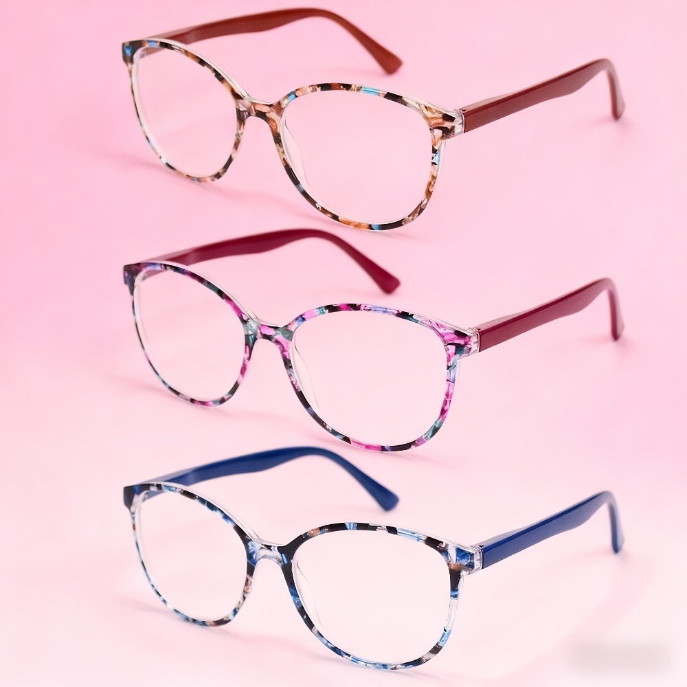 Reading Glasses - Women 3 Pack Flower Pattern Oval Frame +1.00 to +4.00 Multicolor Stylish - product detail view 3