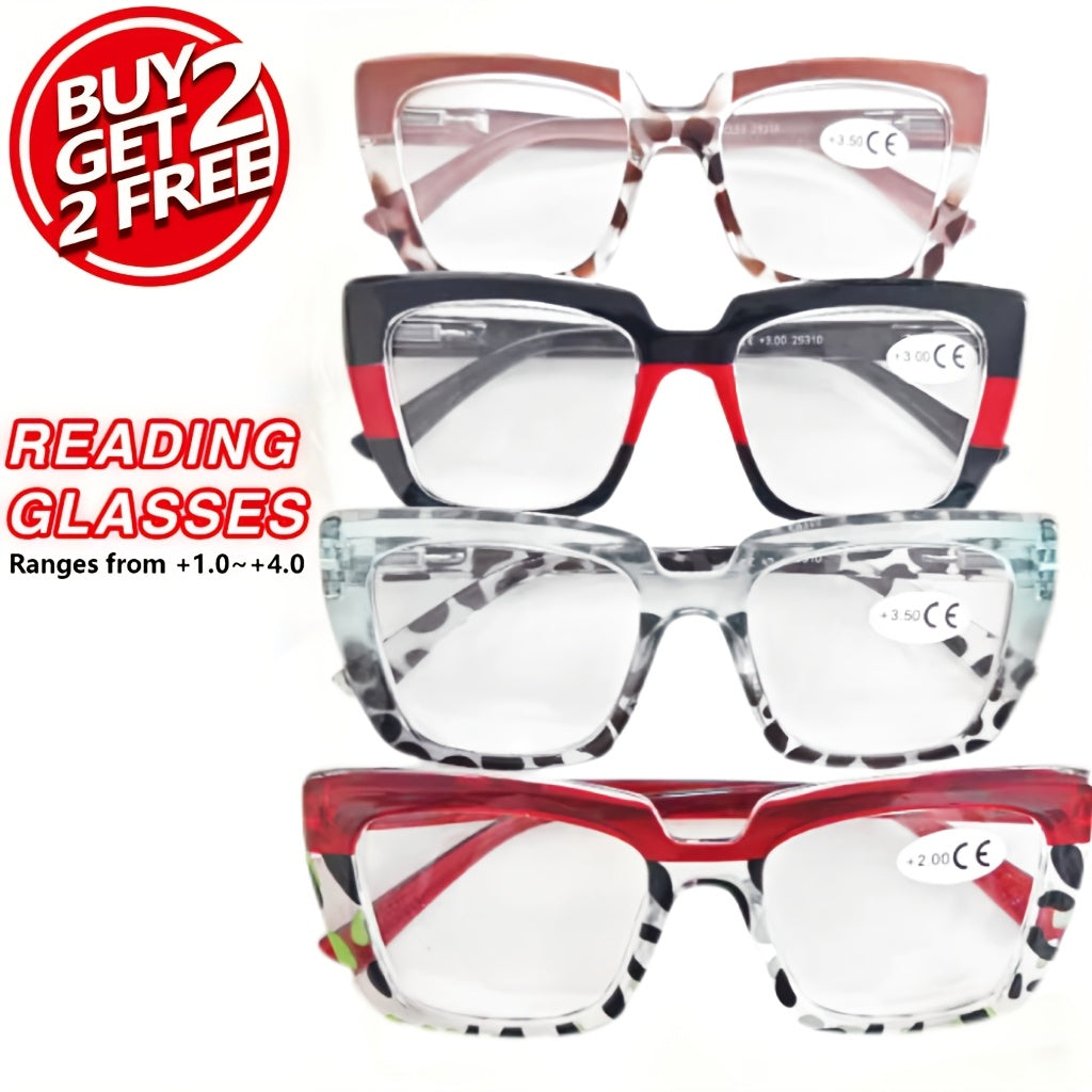 Reading Glasses - for Women 4 Pack, Large Frame HD Lenses, Leopard Print & Classic Black - product detail view 10