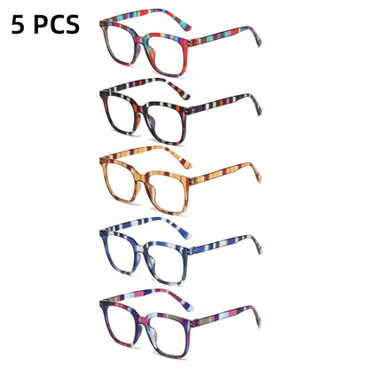 Reading Glasses - 5 Pack Rectangular Color-Block Striped Temple Unisex Fashionable - product detail view 11