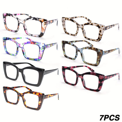 Reading Glasses - Women 7 Pack Large Square Frame Spring Hinges Vintage Print PC Readers - product detail view 12