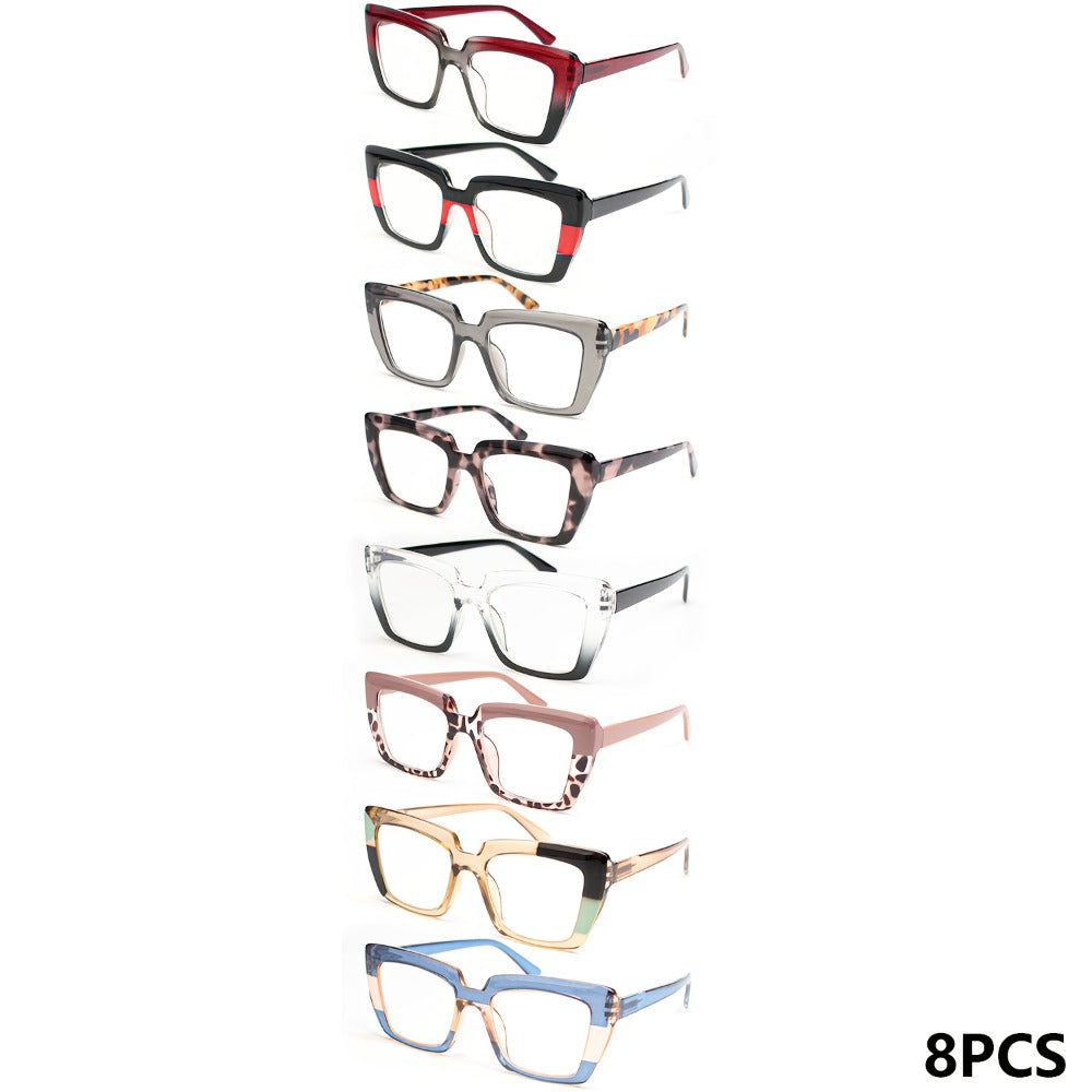 Reading Glasses - 8 Pack for Women Retro Print Color Clash Rectangular Spring Hinge Fashion - product detail view 3