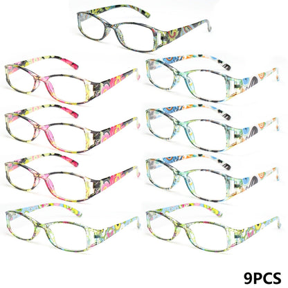 Reading Glasses - 9 Pack Floral Fashion Square Frame for Men & Women Hollow Design Wide - product detail view 14