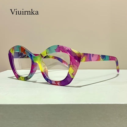 Reading Glasses - Blue Light Blocking for Women Cat Eye Retro Square Colorful Frame PC - product detail view 2