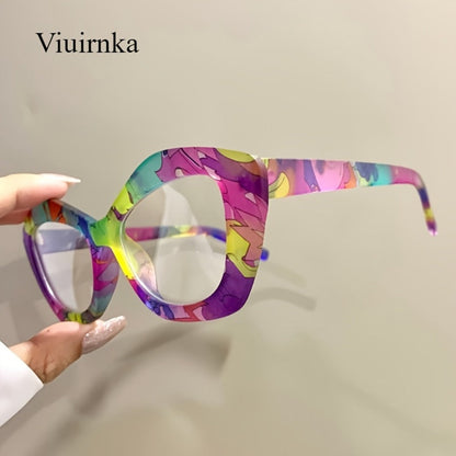Reading Glasses - Blue Light Blocking for Women Cat Eye Retro Square Colorful Frame PC - product detail view 6