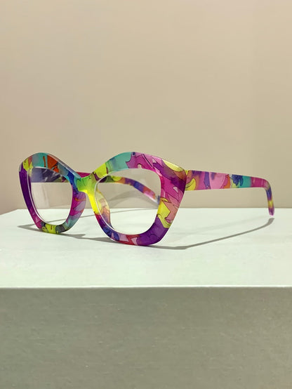 Reading Glasses - Blue Light Blocking for Women Cat Eye Retro Square Colorful Frame PC - product detail view 8
