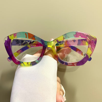 Reading Glasses - Blue Light Blocking for Women Cat Eye Retro Square Colorful Frame PC - product detail view 10