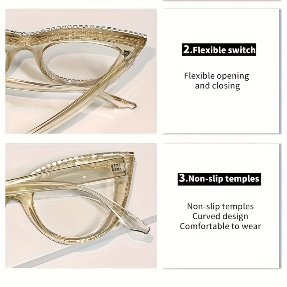 Reading Glasses - Cat Eye for Women 2 Pack Blue Light Blocking Rhinestone Decor PC Frame - product detail view 11