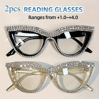 Reading Glasses - Cat Eye for Women 2 Pack Blue Light Blocking Rhinestone Decor PC Frame - product detail view 15