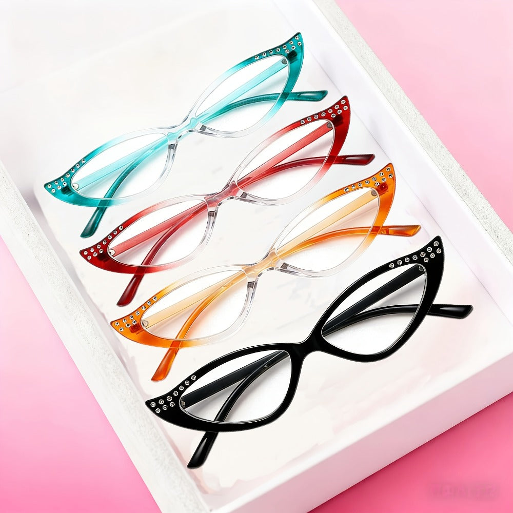Reading Glasses - Cat Eye 4 Pack Rhinestone Accents Gradient Color Frames Metal Hinges - product detail view 2