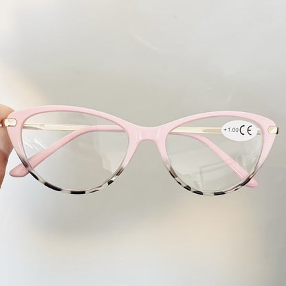 Reading Glasses - Cat Eye for Women HD Lenses Retro Design Spring Temple Pink Leopard Black - product detail view 3