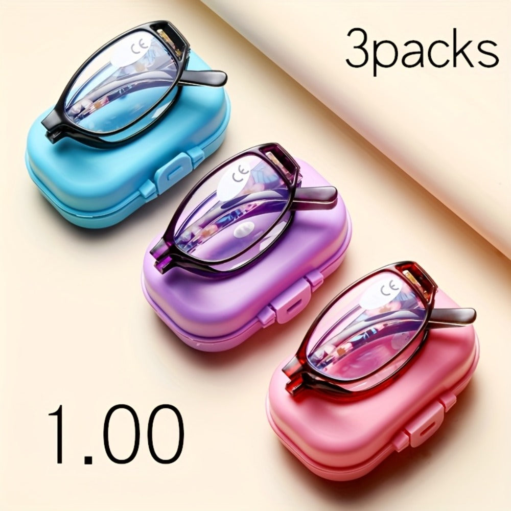 Reading Glasses - Folding 3 Pack Unisex Portable Compact Elegant Business Style Mixed Colors - product detail view 3