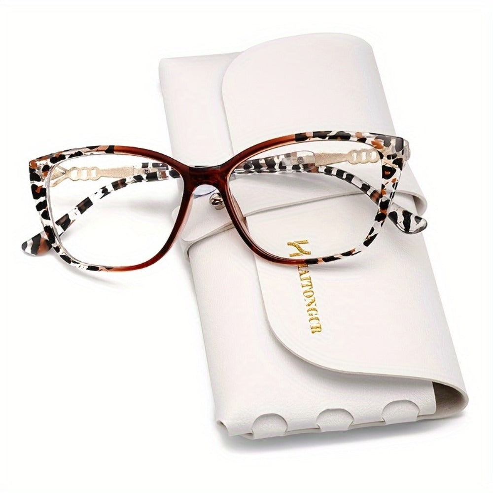Reading Glasses - for Women Leopard Print Anti Blue Light HD Lenses Square Frame Metal - main product view