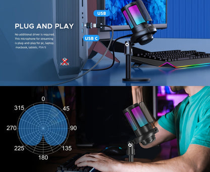 Recording Microphone, USB, RGB, USB-C, Computers, Ideal for Recording and Streaming detail image - detail view 10