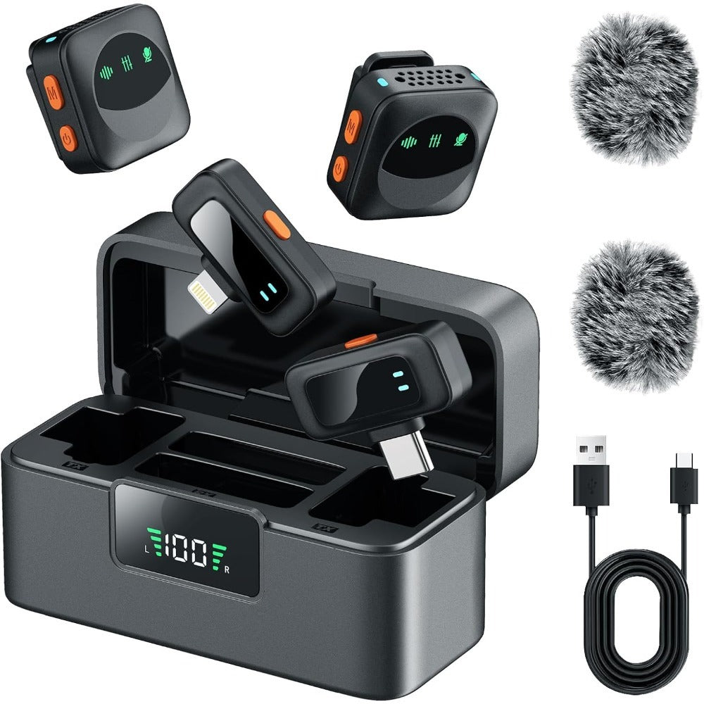 Recording Microphone shown in the Black with Charging Case + 2 Wool Balls option