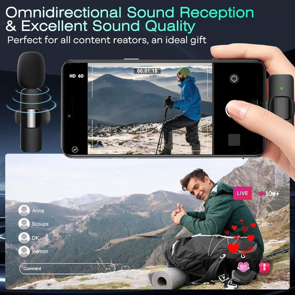 Recording Microphone, Wireless, Bluetooth, 2pcs, Lavalier for Recording and Streaming detail image - detail view 6
