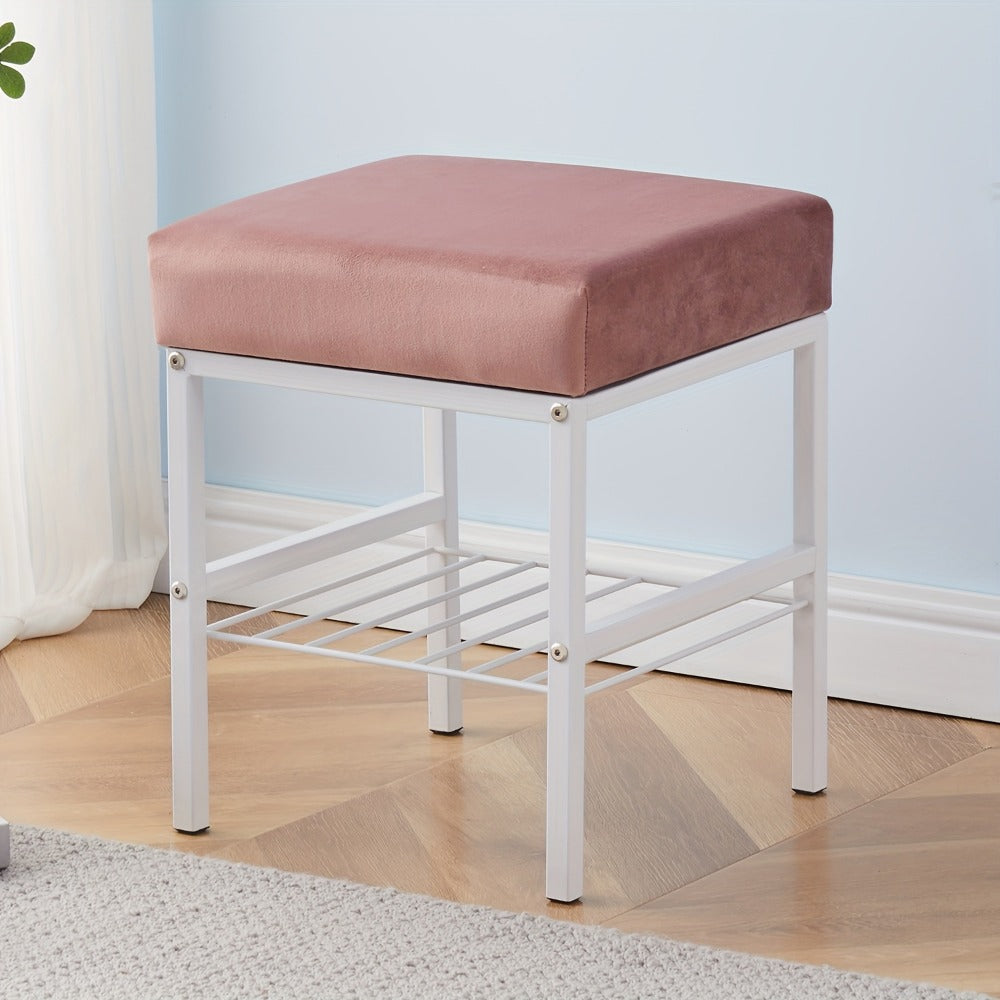 Rectangular Velvet Vanity Stool with Footrest and Multiple Color Options for Entryway detail image - detail view 3