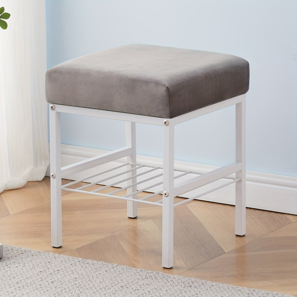 Rectangular Velvet Vanity Stool with Footrest and Multiple Color Options for Entryway detail image - detail view 5