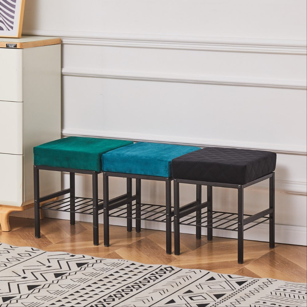 Rectangular Velvet Vanity Stool with Footrest and Multiple Color Options for Entryway detail image - detail view 6