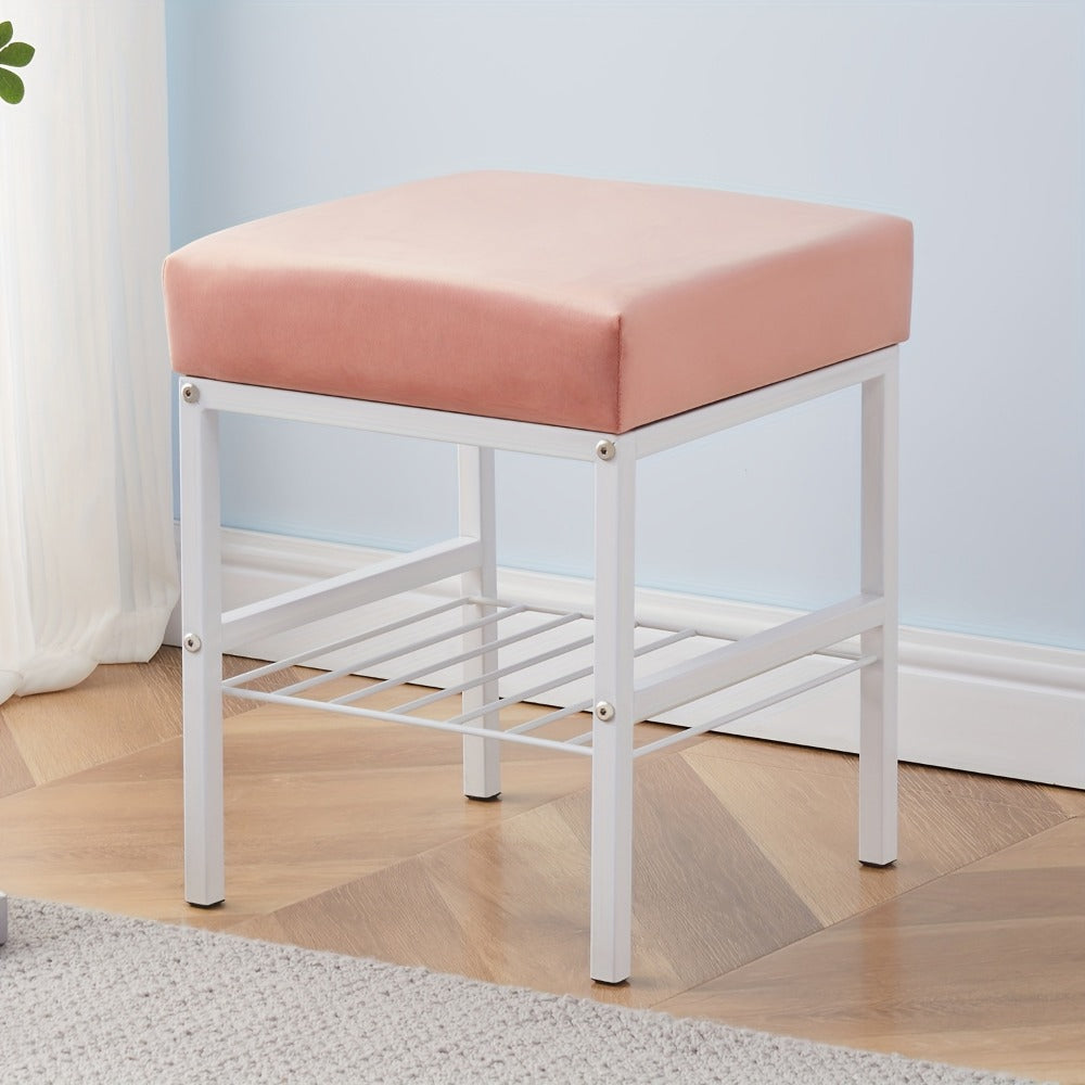 Rectangular Velvet Vanity Stool with Footrest and Multiple Color Options for Entryway detail image - detail view 7