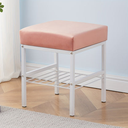 Rectangular Velvet Vanity Stool with Footrest and Multiple Color Options for Entryway detail image - detail view 7