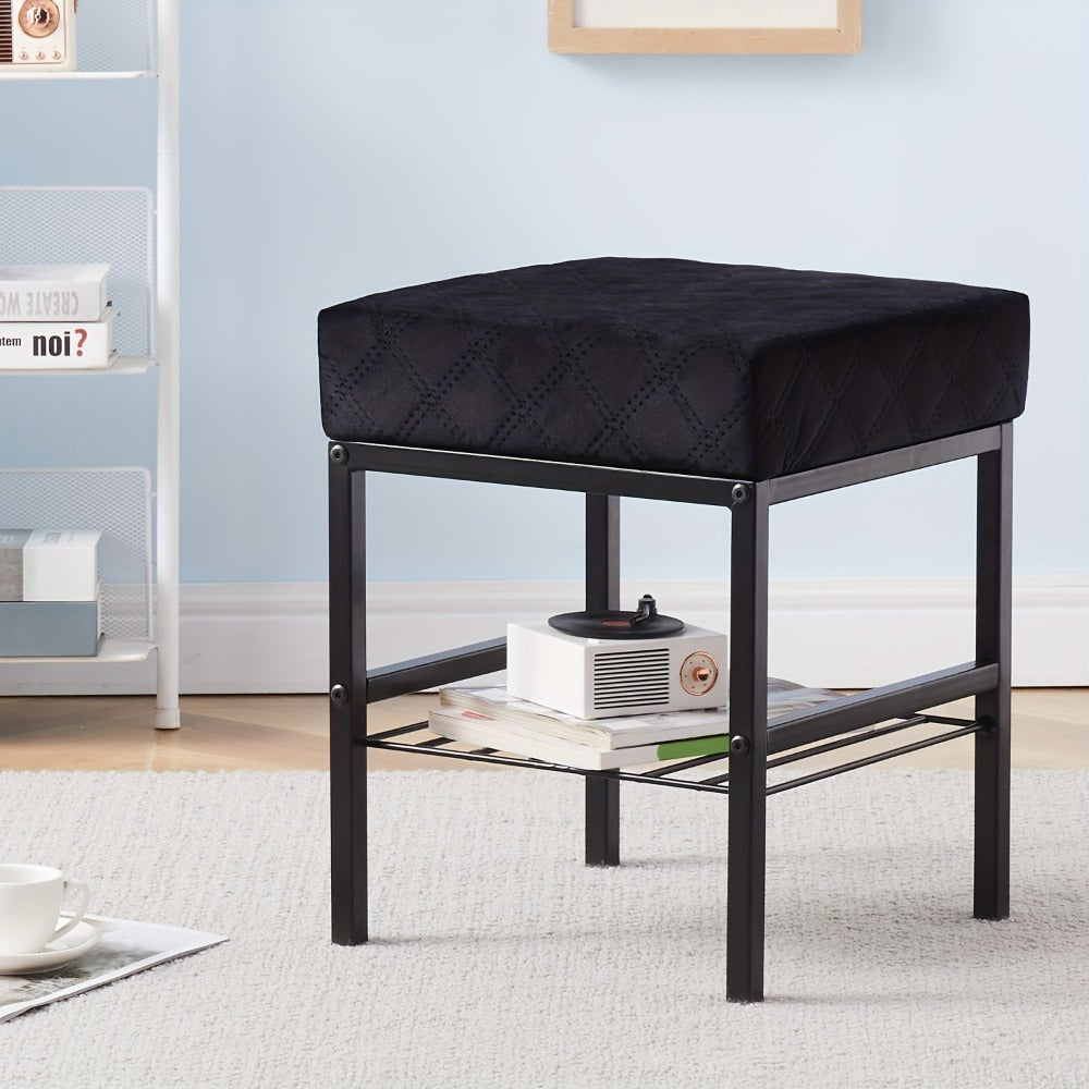 Rectangular Velvet Vanity Stool with Footrest and Multiple Color Options for Entryway detail image - detail view 8