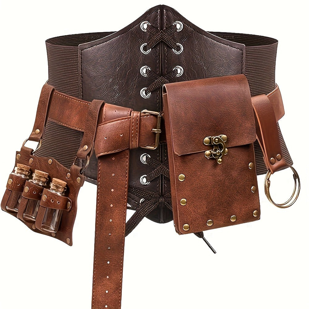 Renaissance Costume Sets - Accessories Set 5 Pcs Adults PU Leather Belt, Corset, Sword Sheath, Potion - product detail view 2