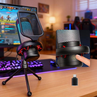 RGB USB Condenser Microphone Kit shown in the Black-Vertical Upgraded option