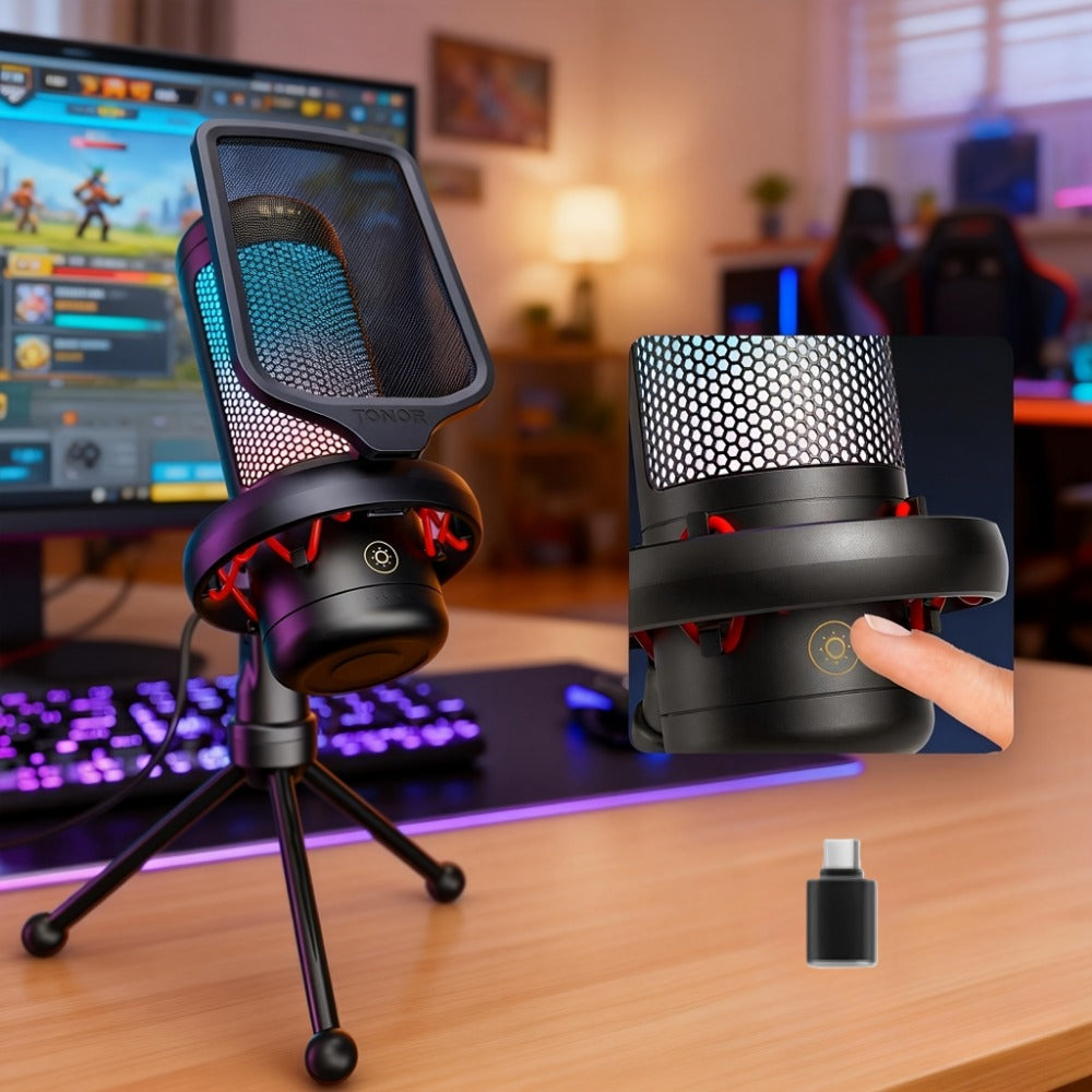 RGB USB Condenser Microphone Kit with Boom Arm, Shock Mount and Pop Filter detail image - detail view 3