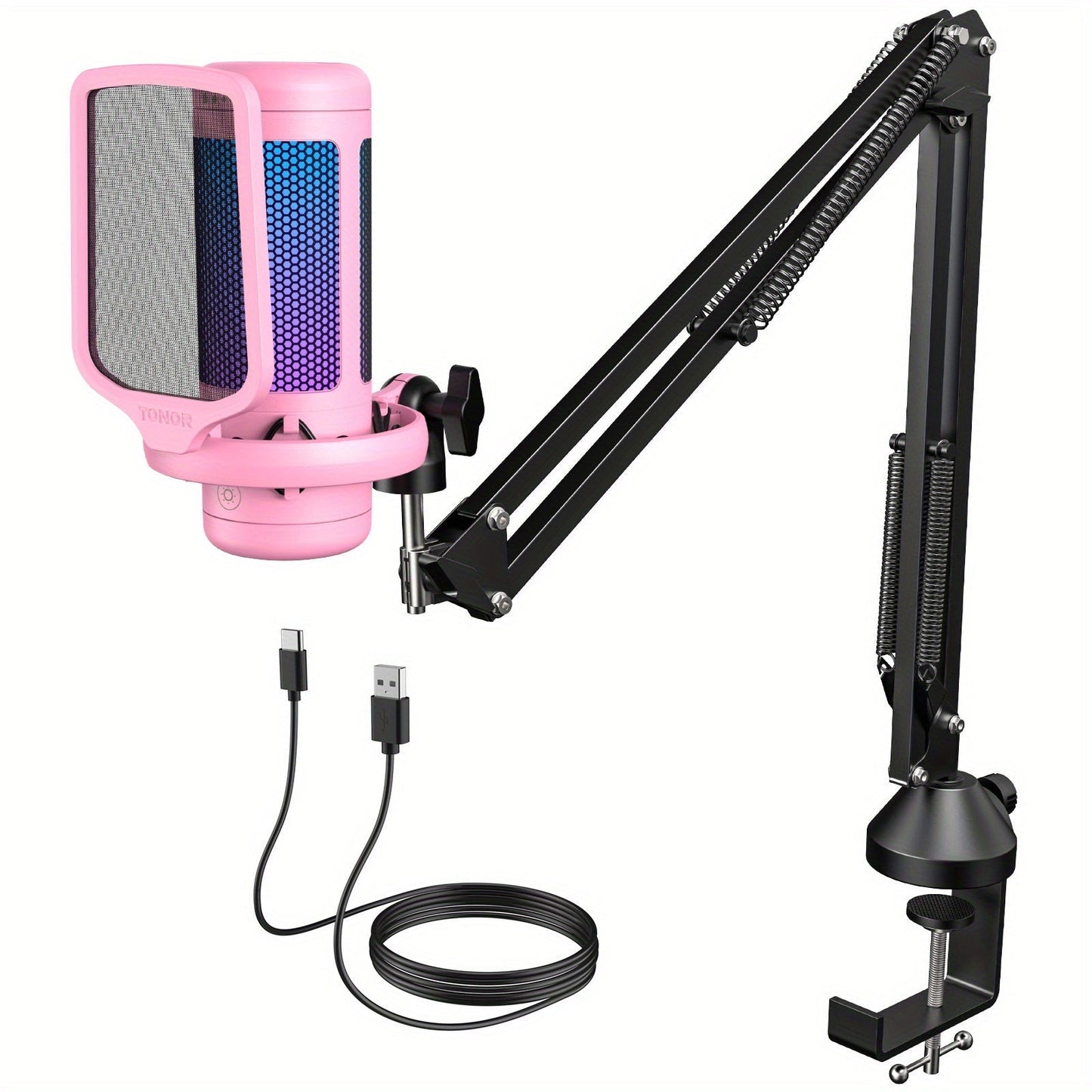 RGB USB Condenser Microphone Kit shown in the pink option
