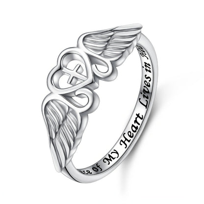 Rings for Women - Angel Wing Ring S925 Sterling Silver Memorial Ring for In Memory of Mom - product detail view 3