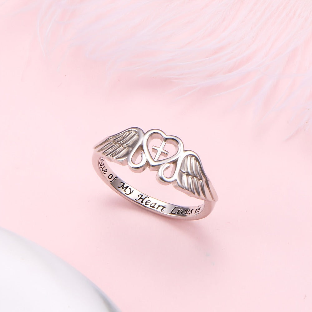 Rings for Women - Angel Wing Ring S925 Sterling Silver Memorial Ring for In Memory of Mom - product detail view 6