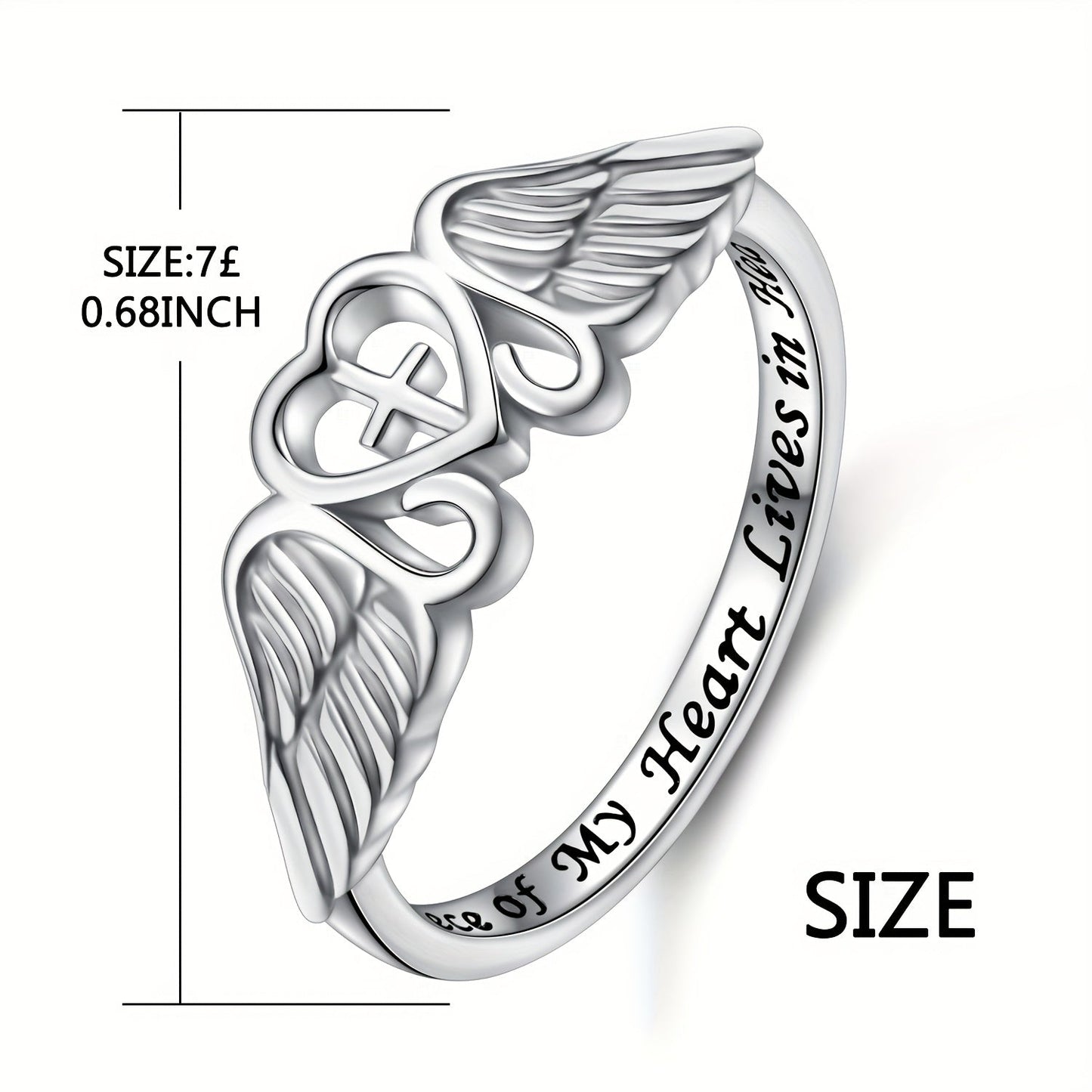 Rings for Women - Angel Wing Ring S925 Sterling Silver Memorial Ring for In Memory of Mom - product detail view 10