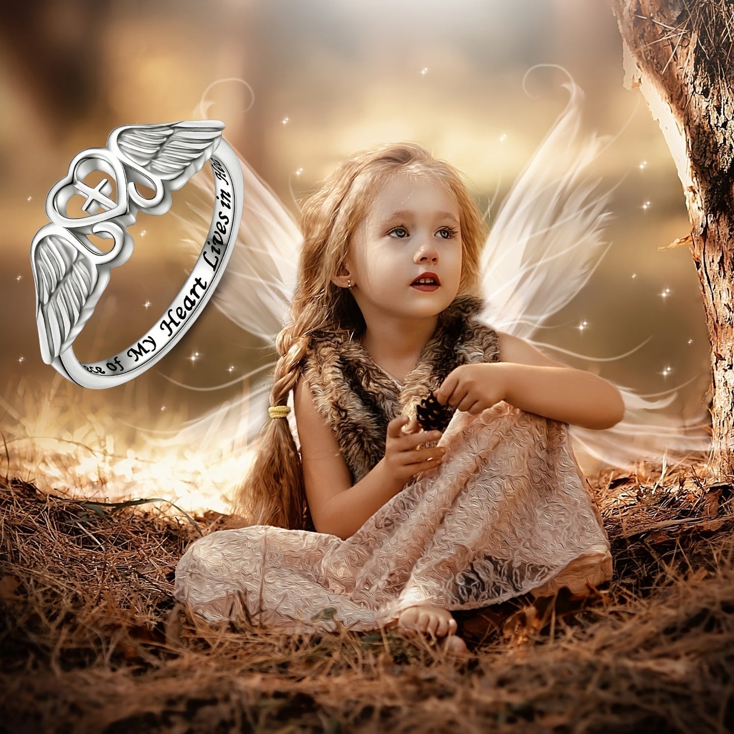 Rings for Women - Angel Wing Ring S925 Sterling Silver Memorial Ring for In Memory of Mom - product detail view 11