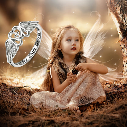 Rings for Women - Angel Wing Ring S925 Sterling Silver Memorial Ring for In Memory of Mom - product detail view 11