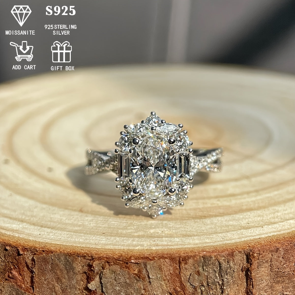Rings for Women - Moissanite Engagement Ring Oval 2 Carat - S925 Sterling Silver - product detail view 17
