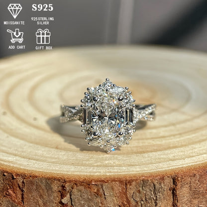 Rings for Women - Moissanite Engagement Ring Oval 2 Carat - S925 Sterling Silver - product detail view 17