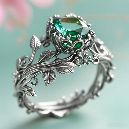 Rings for Women - Moissanite Ring S925 Silver - Vintage Leaf Totem Inlaid Moissanite Diamond - product detail view 2