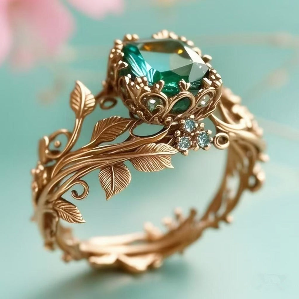 Rings for Women - Moissanite Ring S925 Silver - Vintage Leaf Totem Inlaid Moissanite Diamond - product detail view 3