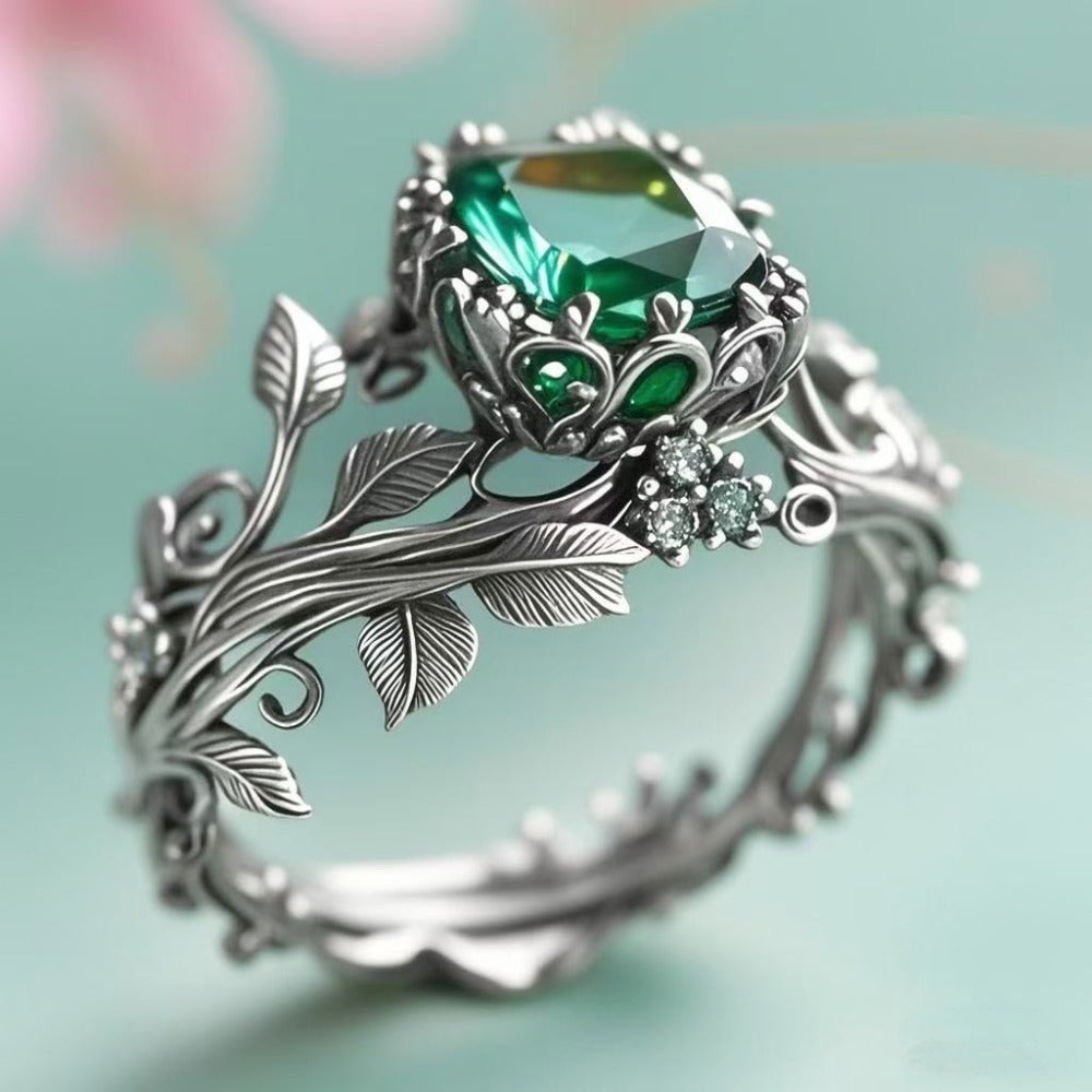 Rings for Women - Moissanite Ring S925 Silver - Vintage Leaf Totem Inlaid Moissanite Diamond - product detail view 7