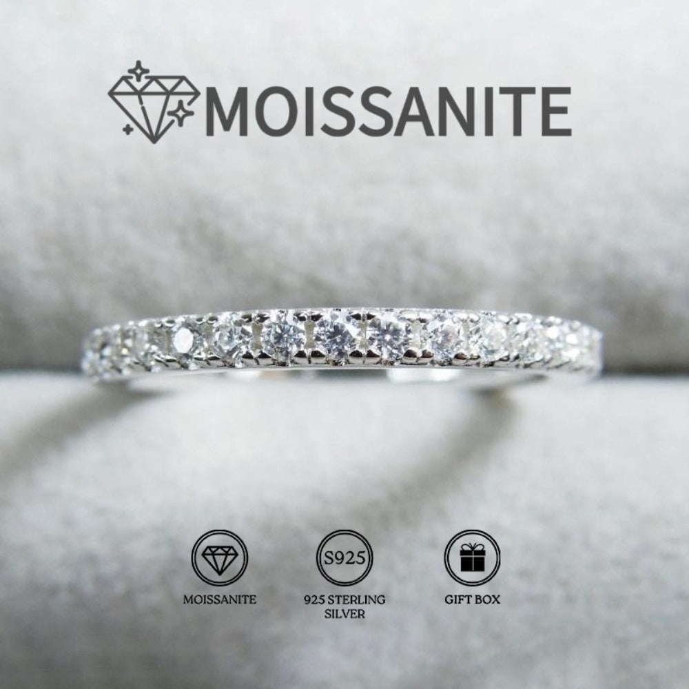 Rings for Women - Moissanite Wedding Band 925 Sterling Silver 0.1 Carat Round Cut Ring - main product view