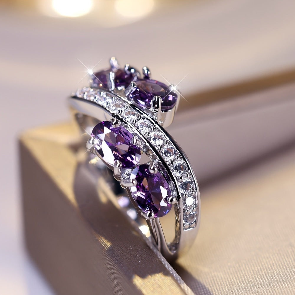 Rings for Women - Purple Zirconia Ring S925 Sterling Silver - Elegant Synthetic Gemstone - product detail view 4